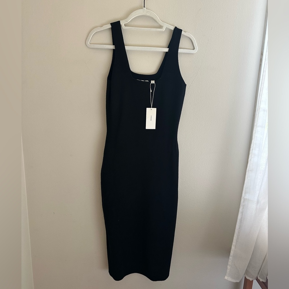 Vince Open-knit Square-neck Sleeveless Midi Dress In Black